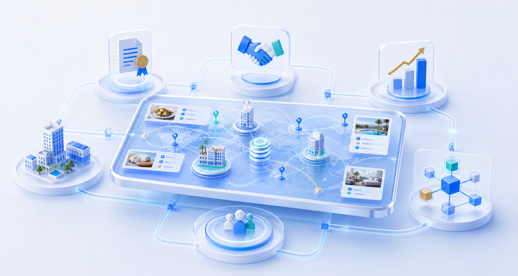 A strategic hotel experience intelligence layer connecting property inventory, source evidence, licensing, investment, integration, and partner growth signals.